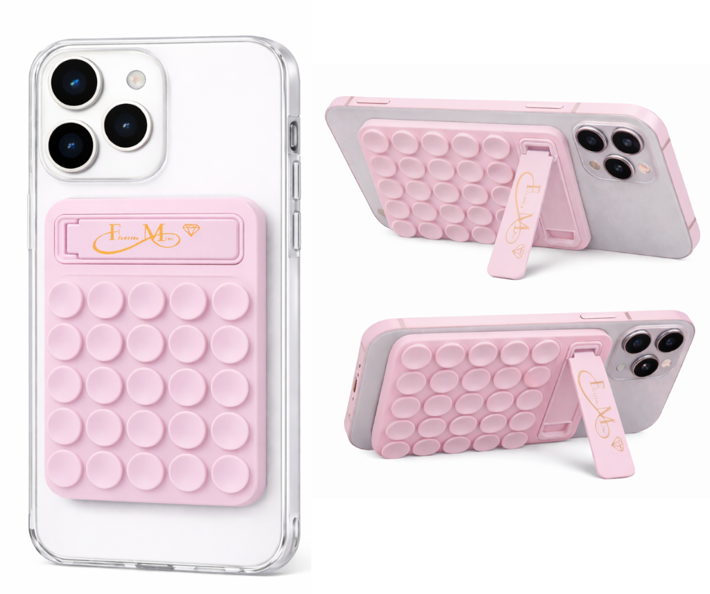 Baby Pink Silicone Sticky Phone Grip with Kickstand