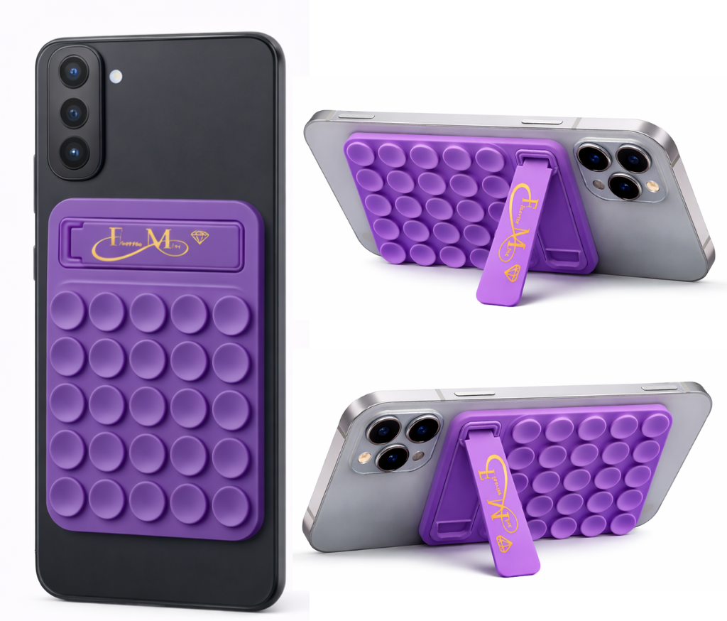 Violet Silicone Sticky Phone Grip with Built-in Kickstand