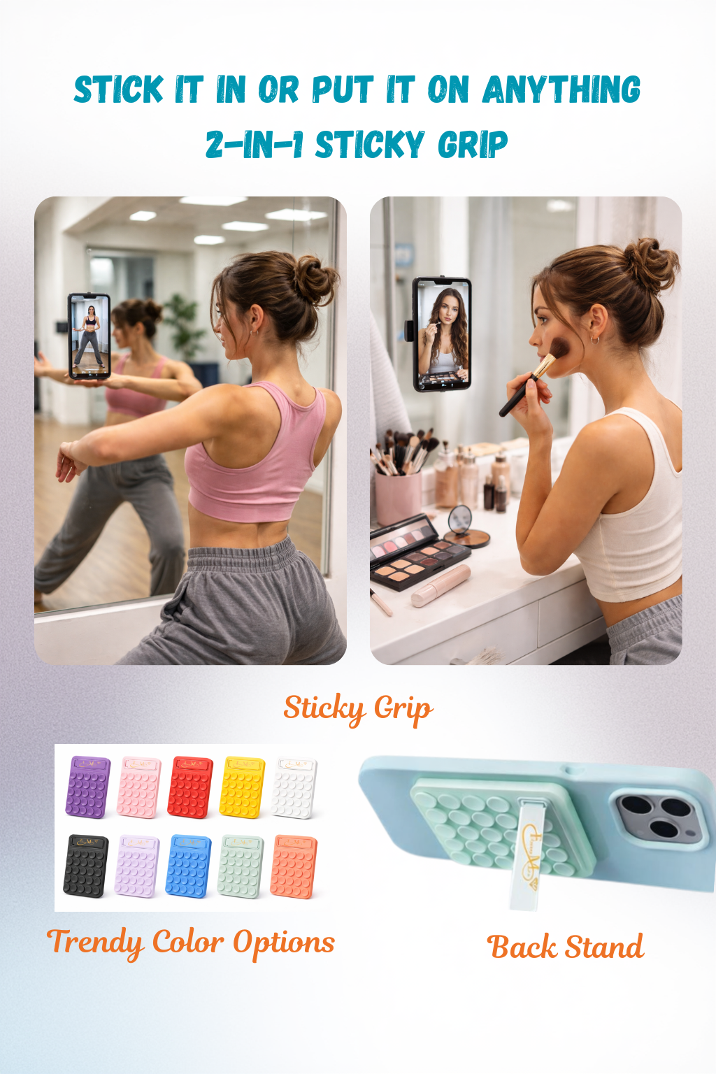 Mint Green Silicone Sticky Phone Grip with Popper Pad