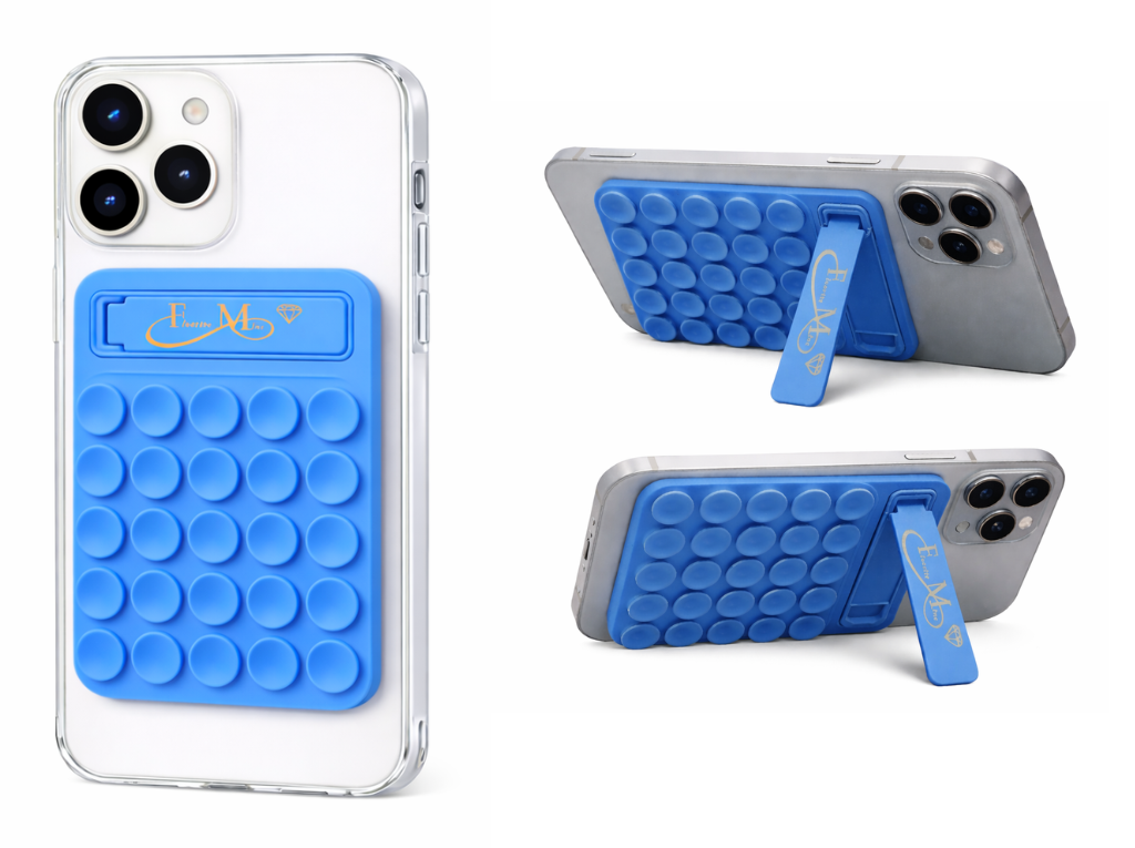 Blue Silicone Sticky Phone Grip with Kickstand