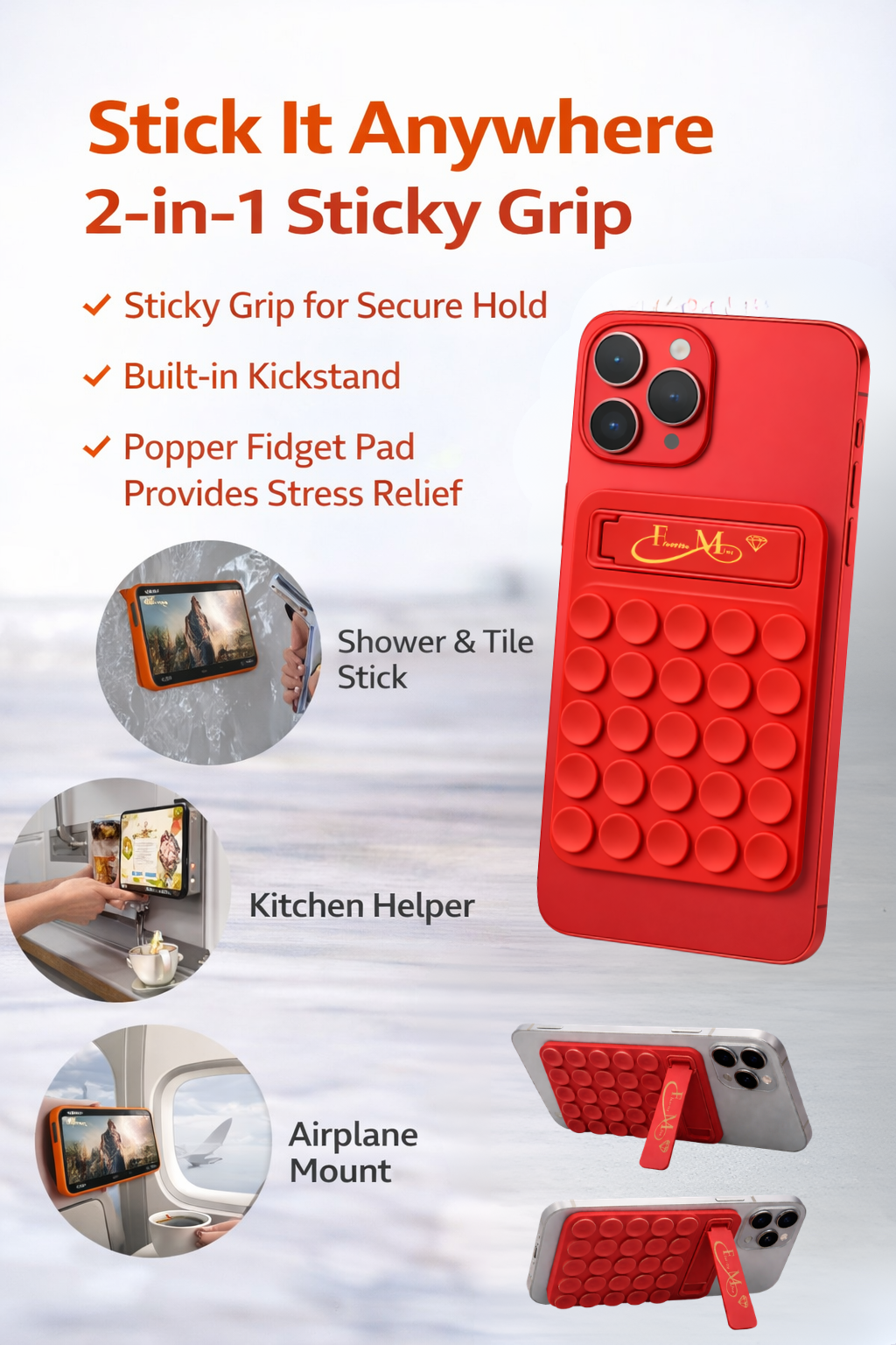 Red Silicone Sticky Phone Grip