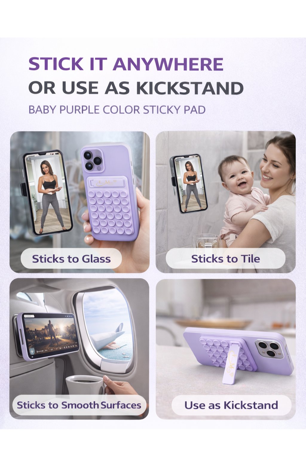 Lavender Silicone Sticky Phone Grip with Kickstand