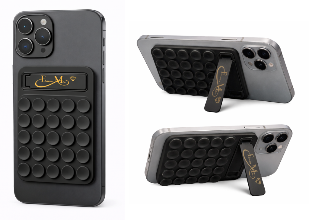 Black Silicone Sticky Phone Grip with Kickstand