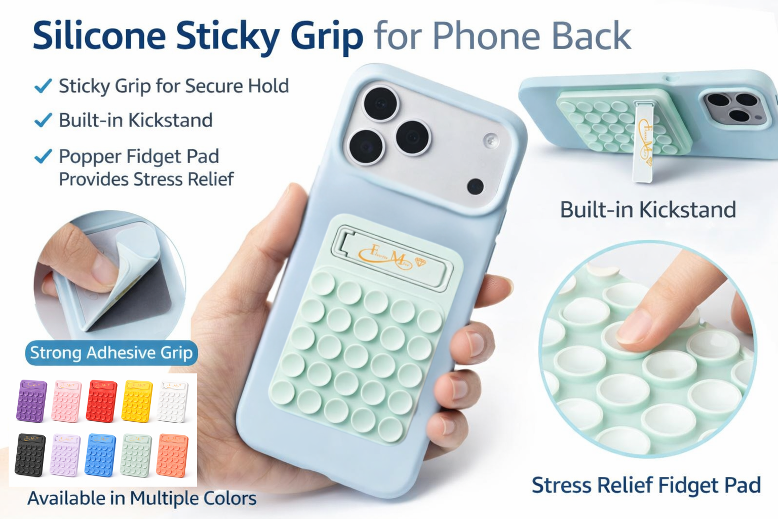 Mint Green Silicone Sticky Phone Grip with Popper Pad