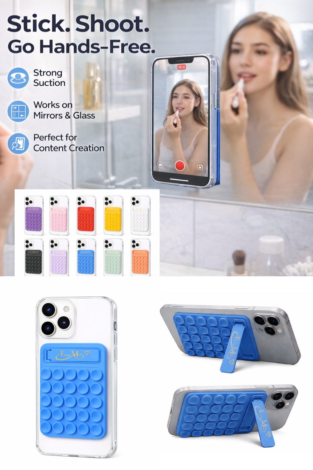 Blue Silicone Sticky Phone Grip with Kickstand
